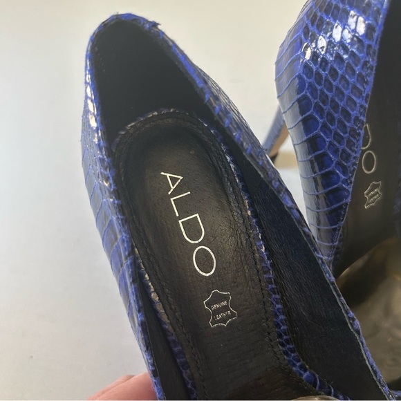 Aldo Blue Leather Snakeskin Pattern High Heels Pointed Toe Stilettos Size 7.5 - Picture 12 of 16
